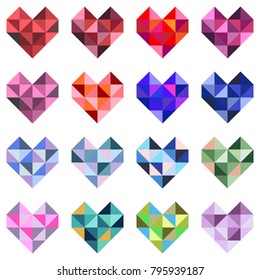 Vector collection of polygonal hearts on white background