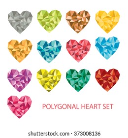 vector collection of polygonal hearts set on white background vector icon
