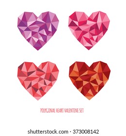 vector collection of polygonal pink and red hearts set on white background vector icon