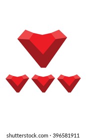 vector collection of polygonal red hearts on white background
