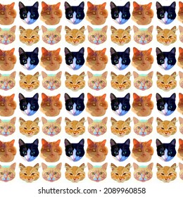 Vector collection of portraits of cats. Set of different breeds of domestic cats. For printing on fabric, paper and the like.
