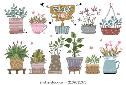 Vector collection of potted plants It can be adapted to a wide variety of applications, such as decorating cards, digital prints, home decorations, paper patterns, postcards, and more.