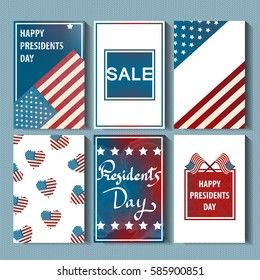 Vector collection of President's Day cards, templates, posters and sale flyers on the knitting background.