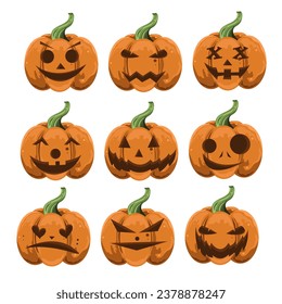 vector collection of pumpkins with various expressions. pumpkin icon. Halloween icon