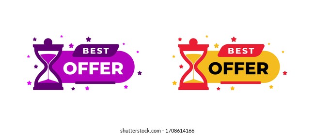 Colección vectorial de etiquetas color púrpura Mejor oferta con texto - Edición limitada, oferta especial. Etiquetas para el diseño de carteles y carteles. Aislado del fondo, ilustración eps10 vectorial