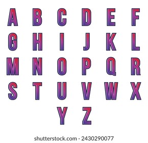 Vector collection of purple and red gradient alphabet.