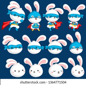 a vector collection of rabbit in many superhero costume