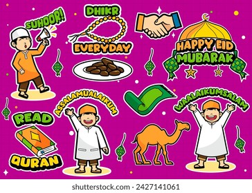 Vector collection of Ramadan sticker doodle illustrations