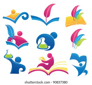 vector collection of reading symbols, books, education and science