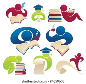 vector collection of reading symbols, books, studying and education