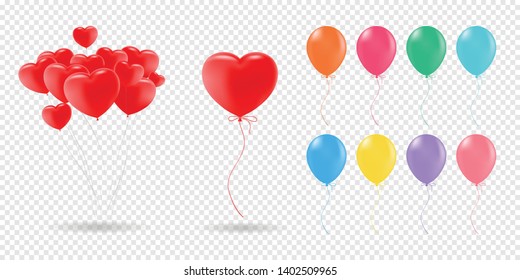 Vector collection of realistic balloons for celebration and decoration on the transparent background. Vector illustration