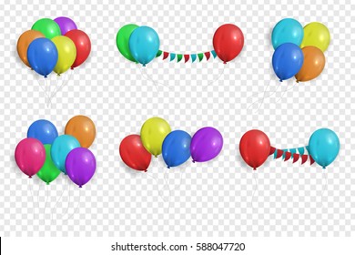 Vector collection of realistic balloons for celebration and decoration on the transparent background.