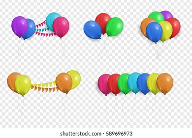 Vector collection of realistic balloons for celebration and decoration on the transparent background.