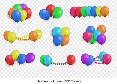 Vector collection of realistic balloons for celebration and decoration on the transparent background