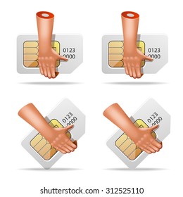 Vector collection of realistic icons with hand and SIM card