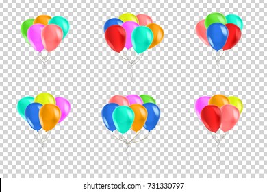 Vector collection of realistic isolated balloons for celebration and decoration on the transparent background.