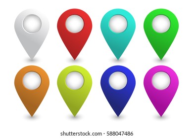 Vector collection of realistic map pins on the white background. Concept of navigation.