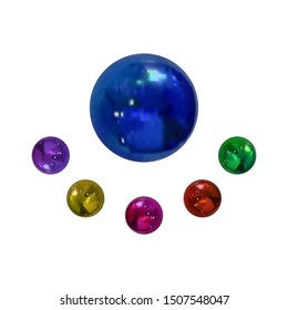 Vector Collection of Realistic Metallic Balls Isolated on White Background, Colorful Spheres, Blank Templates.