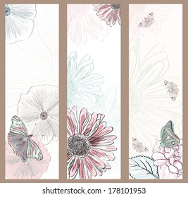 Vector collection of realistic painted floral banners