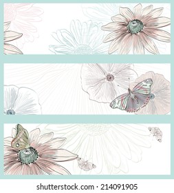 Vector collection of realistic painted floral banners