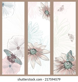 Vector collection of realistic painted floral banners