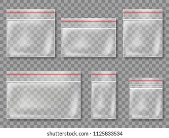 Vector collection of realistic plastic bags on the transparent background