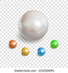 Vector Collection of Realistic Shiny Pearls Isolated on Light Transparent Background, Spheres Set, 3D Balls.