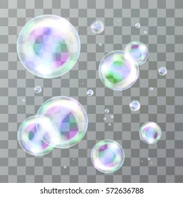 Vector collection of realistic soap bubbles on the transparent background