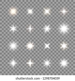 vector collection of realistic sparkle signs and stars on plaid background