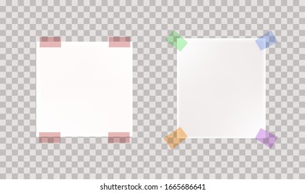 Vector Collection of Realistic Taped Paper Pieces, Blank Notes.