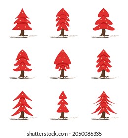 Colección vectorial de Árboles Rojos, perfecta para las decoraciones navideñas y de Año Nuevo
