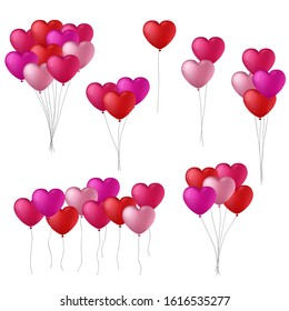vector collection of red and pink heart balloons