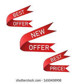 Colección vectorial de etiquetas de venta roja con texto. Etiquetas o cintas para el diseño de carteles y carteles