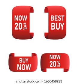 Vector collection of red sale tags with text. Labels or Ribbons for banners and posters design