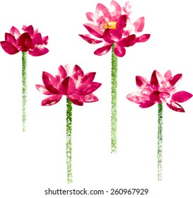 Vector collection with red watercolor lotus for wedding invitation or flyer