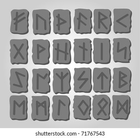 Vector collection of the relief runes on a gray background