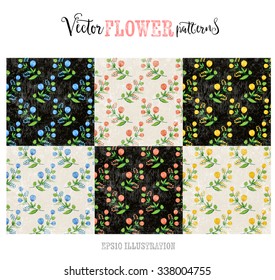 Vector collection of retro grungy weathered backgrounds with floral ornament. 