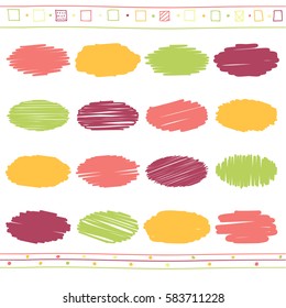 Vector collection of retro scribbled circular lines with hand drawn style of green, orange, blue and red color