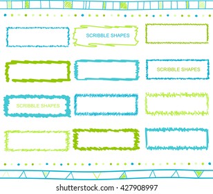 Vector collection of retro scribbled frames with hand drawn style of green and blue color