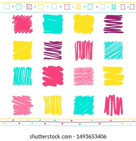 Vector collection of retro scribbled lines with hand drawn style of red, yellow and green color. EPS8