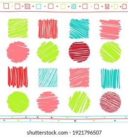 Vector collection of retro scribbled lines with hand drawn style of red, yellow and green color. Mock up template. Copy space for text. EPS8