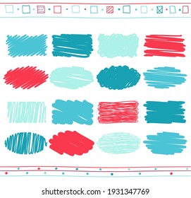 Vector collection of retro scribbled lines with hand drawn style of red and blue color. EPS8