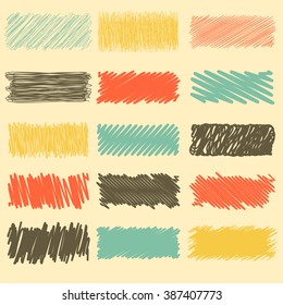 Vector collection of retro scribbled lines with hand drawn style of red, yellow, black and blue color