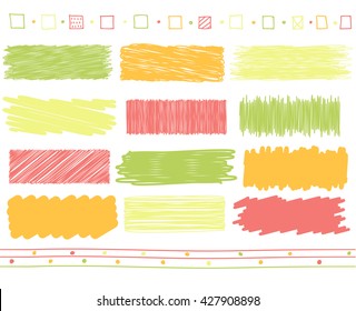 Vektorgrafik von retro-gezeichneten Linien mit handgezeichneter Farbe in Grün, Orange, Rosa und Rot