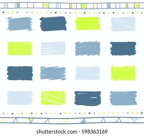 Vector collection of retro scribbled lines with hand drawn style of green, gray and blue color