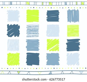 Vector collection of retro scribbled lines with hand drawn style of green, gray and blue color