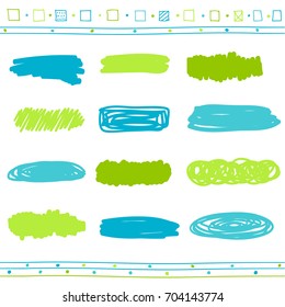 Vector collection of retro scribbled lines with hand drawn style of green, dark blue and blue color