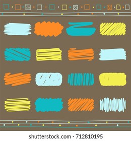 Vector collection of retro scribbled lines with hand drawn style of retro colors - brown, blue, orange and yellow. EPS8