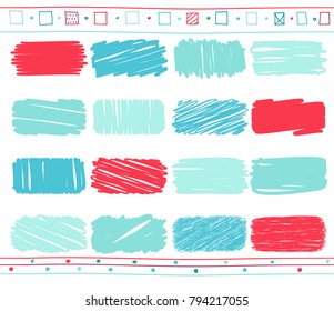 Vector collection of retro scribbled lines with hand drawn style of blue and red color. EPS8