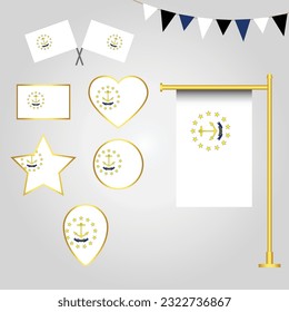 vector collection of rhode island State of Usa emblems and icons in different shapes